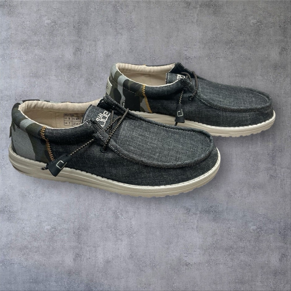 Hey Dude Wally Funk Dark Grey Camo Casual Loafers Shoes Mens 8 Comfort Light‎